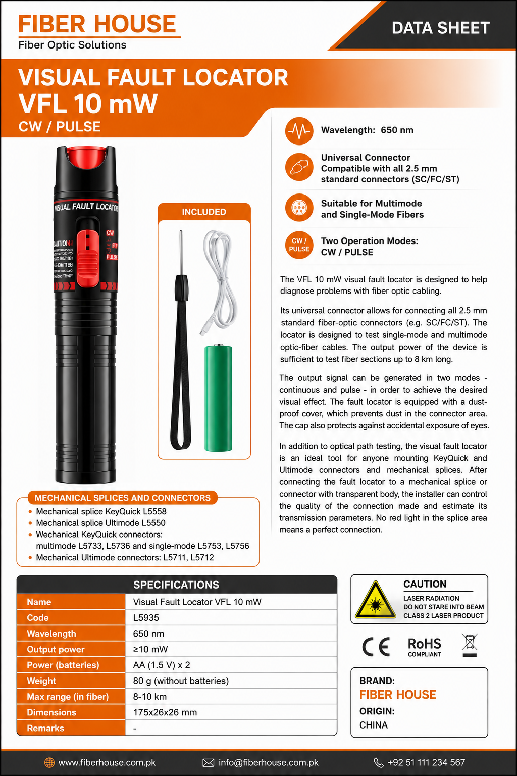 Fiber House Visual Fault Locator VFL 10wm