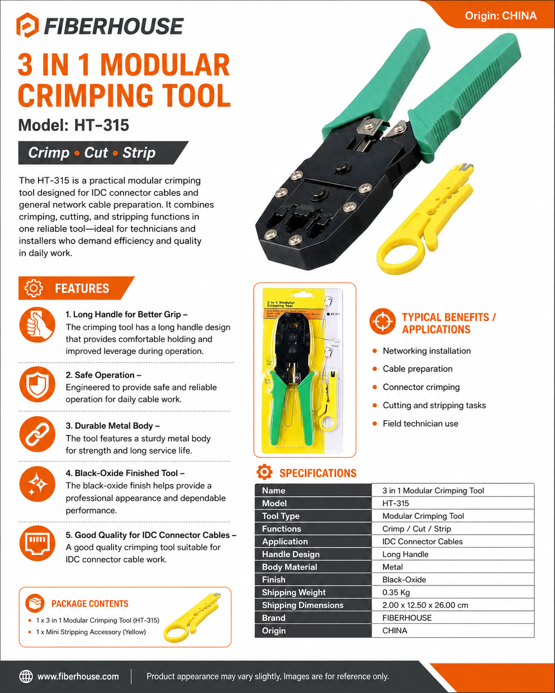 FIBERHOUSE HT-315 3-in-1 Modular Crimping Tool