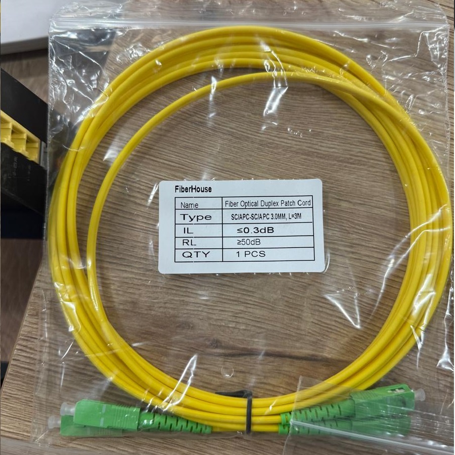 FiberHouse Fiber Optical Duplex Patch Cord SC/APC to SC/APC 3meter